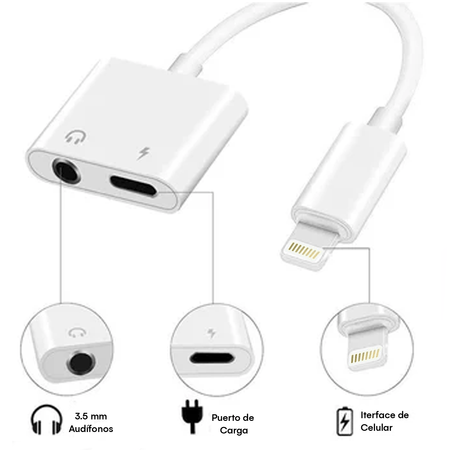 Adaptador iPhone Carga Lightning y Audio 3.5mm - Blanco