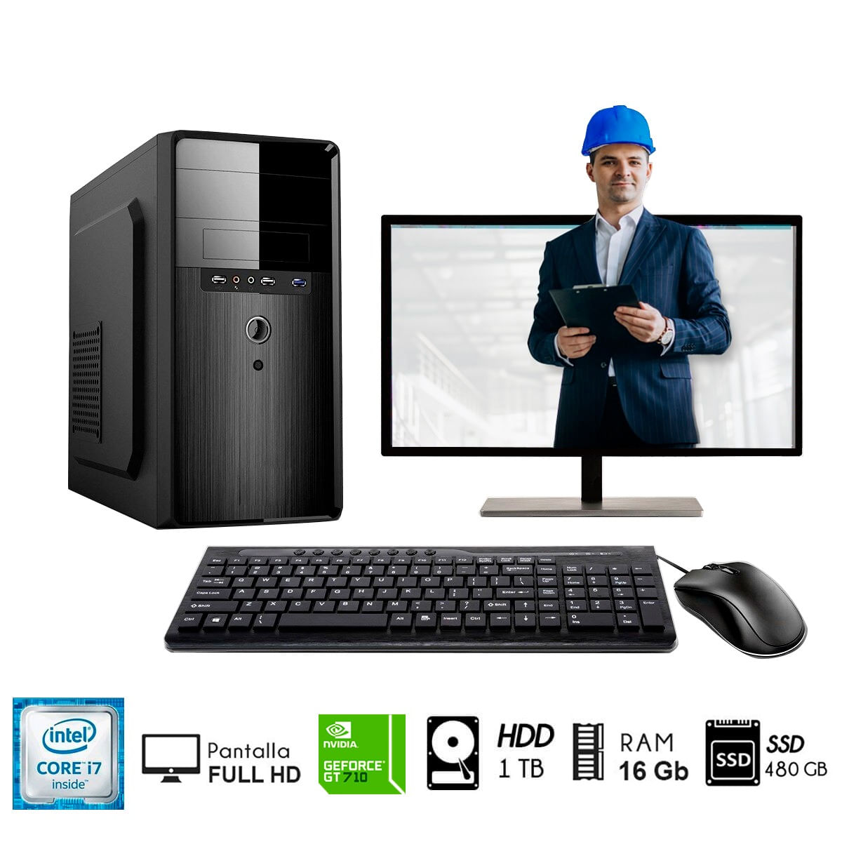Computadora Intel Core i7 3.2Ghz RAM 16GB DISCO 1TB SSD 480GB Video GT 2GB Monitor 24