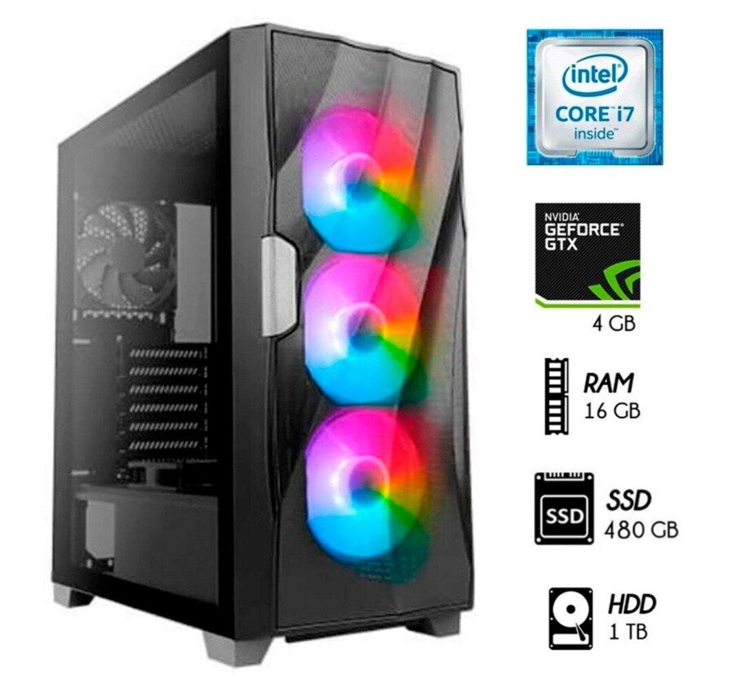 PC Core i7 RAM 16GB HDD 1TB+SSD 480GB GTX1050 4GB