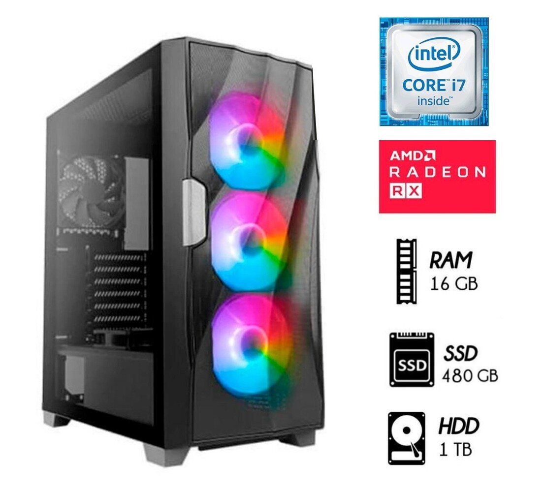 Computadora PC Gamer Intel Core i7 3.2 Ghz RAM 16GB DISCO 1TB DISCO SSD 480GB VIDEO RX 550 4GB