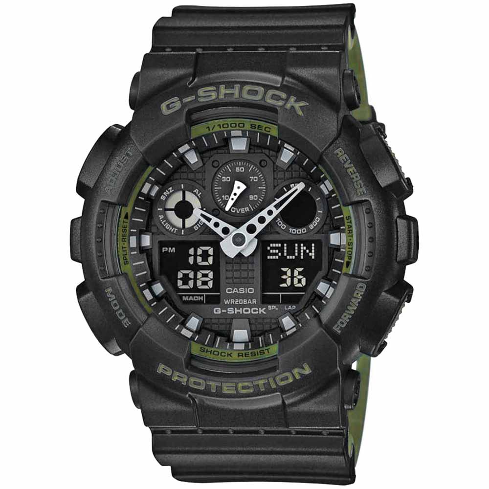 Reloj Casio G-Shock GA100L-1A Para Hombre Digital Analógico Luz Automática Acuático Negro Verde