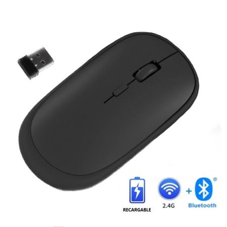 Mouse Recargable Dual Bluetooth + Wireless 2.4 GHz SLIM - NEGRO MATE