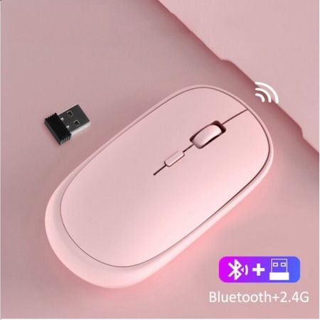 Mouse Recargable Dual Bluetooth + Wireless 2.4 GHz SLIM - ROSA PASTEL