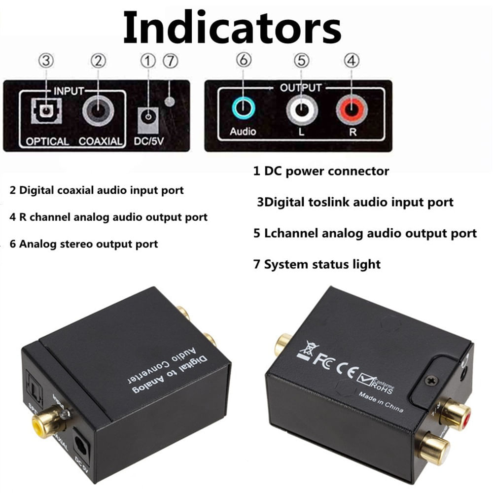 Convertidor de Audio Optico Digital a Rca Cable Optico a RCA 3.5mm