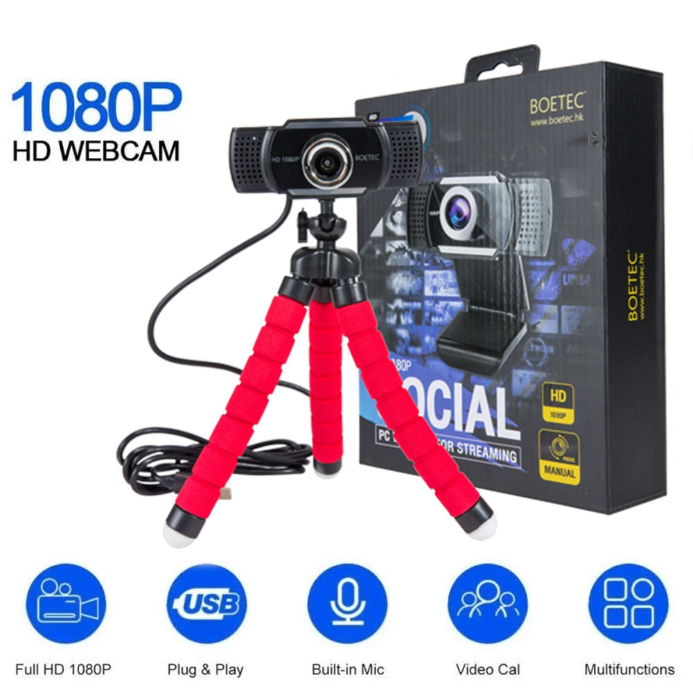 Camara Web Full Hd 1080p Webcam con Micrófono Usb y Trípode Boetec