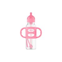 Biberón Para Bebe Dr Browns De Transición Con Cañita Y Asas De Silicona Boca Estrecha 8Oz/250Ml Color Rosa