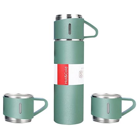 Set de 4 piezas Termo de Acero Inoxidable con Tazas Verde