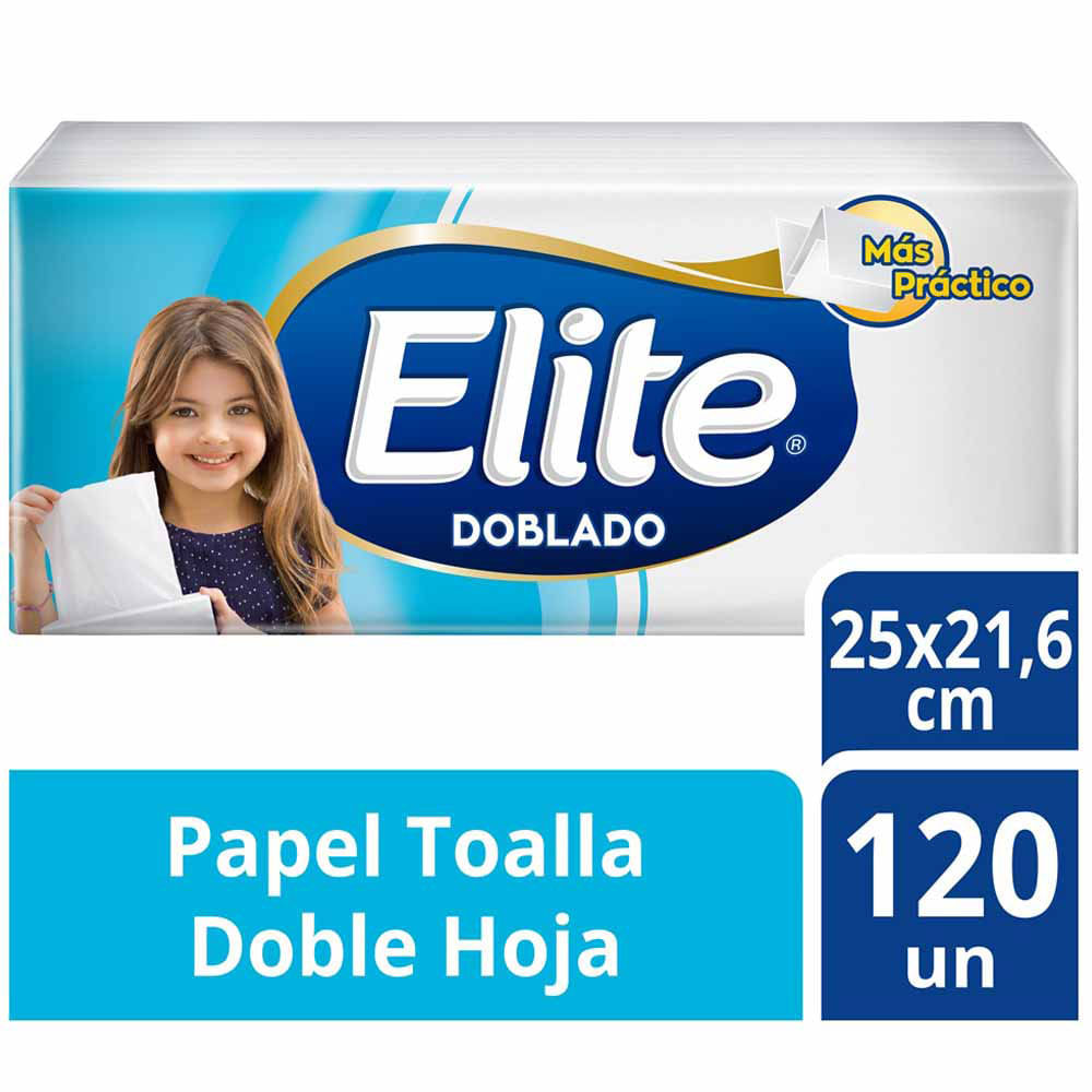 Papel Toalla Doblado ELITE Doble Hoja Paquete 120un