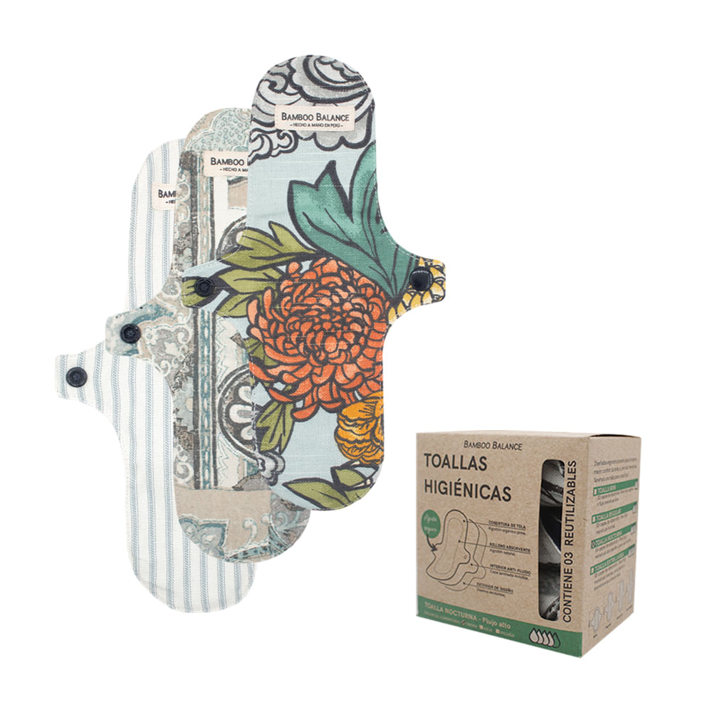 Toalla Higiénica de Tela Bamboo Balance Tripack Nocturna Azul Marino