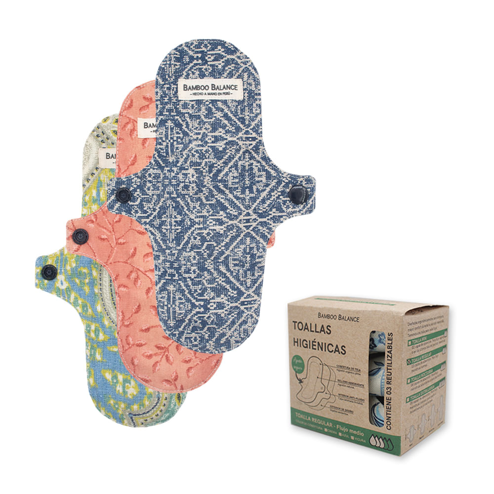 Toalla Higiénica de Tela Bamboo Balance Tripack Regular Azul Marino