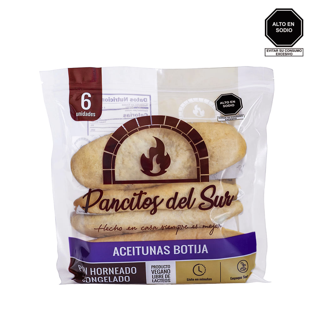 Pan Artesanal Congelado PANCITOS DEL SUR Relleno con Aceitunas Botija Bolsa 6un
