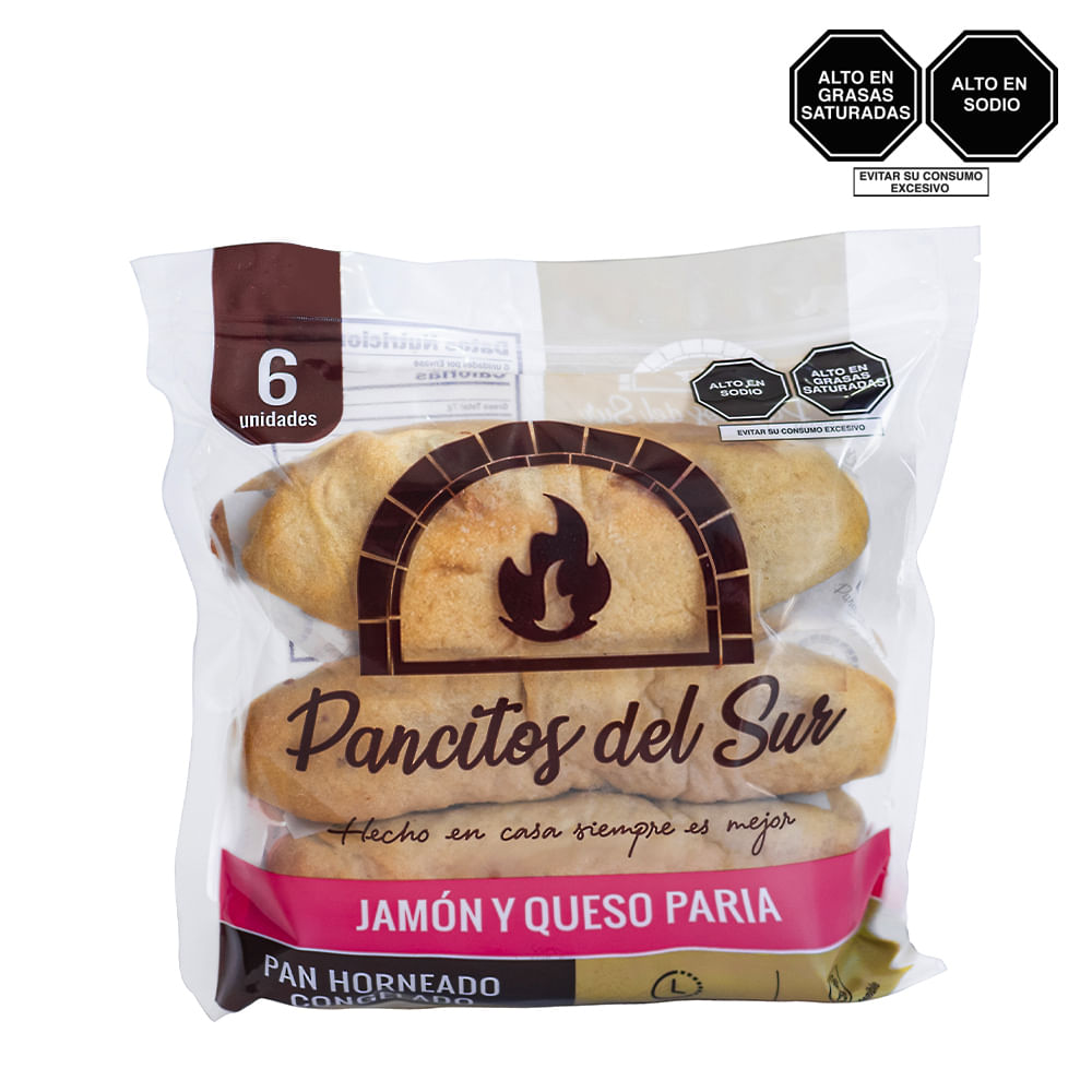 Pan Artesanal Congelado PANCITOS DEL SUR Relleno con Jamón y Queso Bolsa 6un