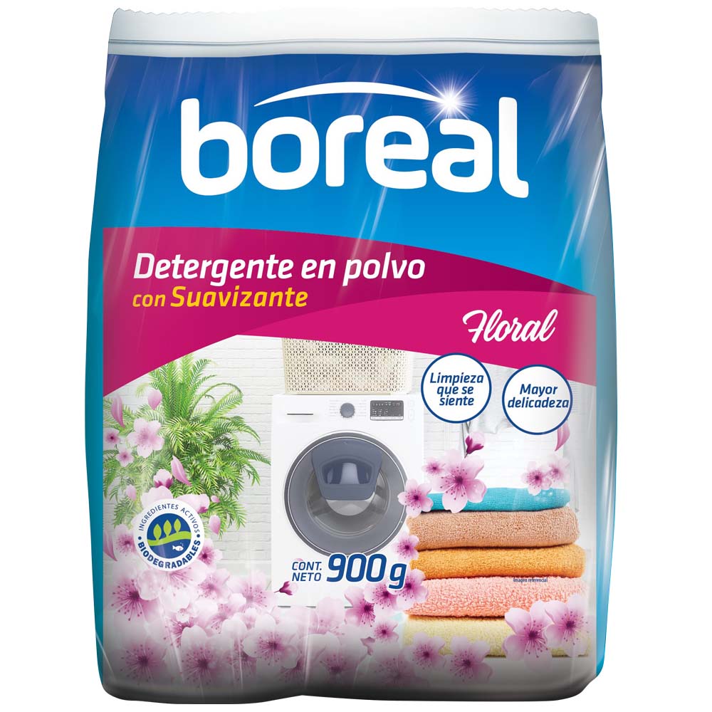 Detergente en Polvo BOREAL con Suavizante Floral Bolsa 900g