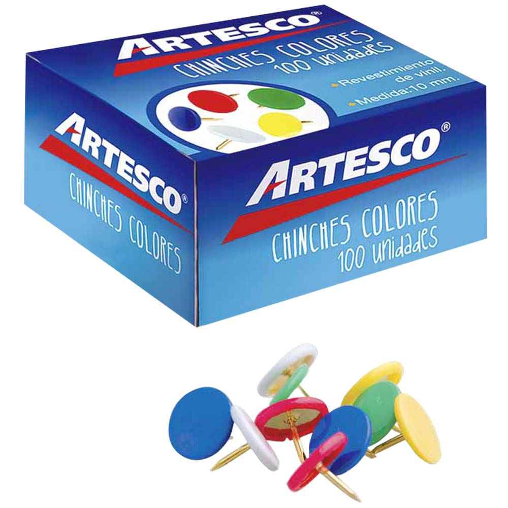 Chinches Plastificados ARTESCO Colores Caja 100un
