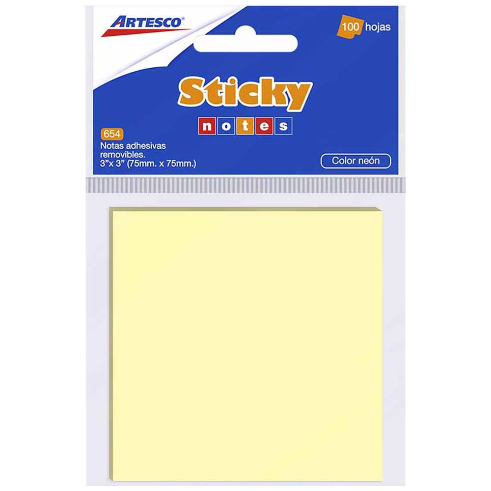 Notas Adhesivas ARTESCO Sticky 3x3 Pulgadas Color Neón 100 Hojas