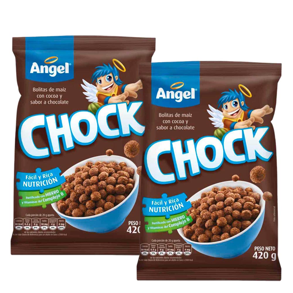 Pack Cereal ÁNGEL Maíz Trigo y Avena Sabor a Chocolate 420g Bolsa 2un
