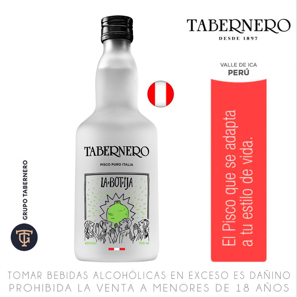 Pisco LA BOTIJA Tabernero Italia botella 700 ml