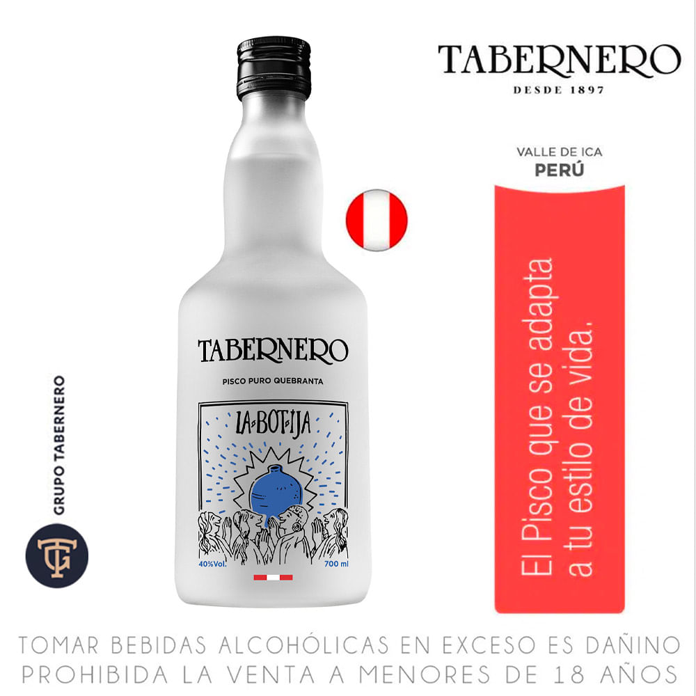 Pisco LA BOTIJA Tabernero Quebranta botella 700 ml