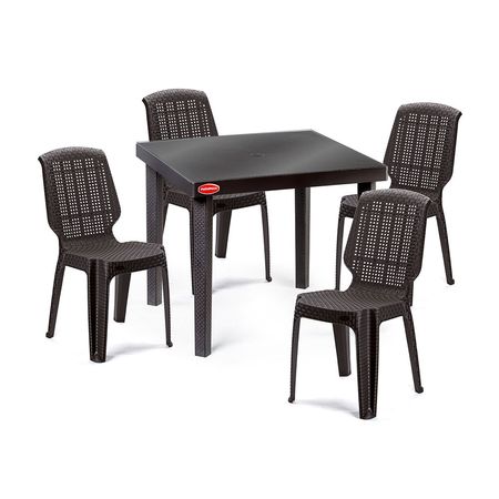 Set mesa de ratán c/vidrio 4 sillas