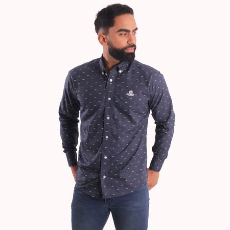 Camisa Piero Biani Manga Larga Semi Basic Hombre Azul Talla L