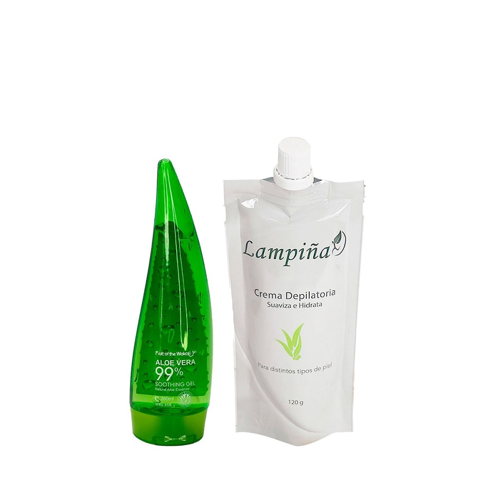 1 Aloe vera 99% - Gel Calmante 260 ml + 1 Crema depiladora Lampiña 120 Gramos