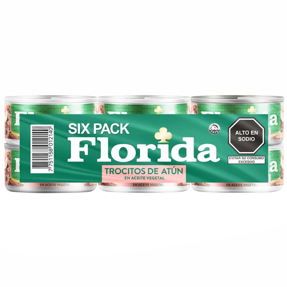 Trocitos de Atún con Aceite Vegetal FLORIDA Lata 140g Paquete 6un