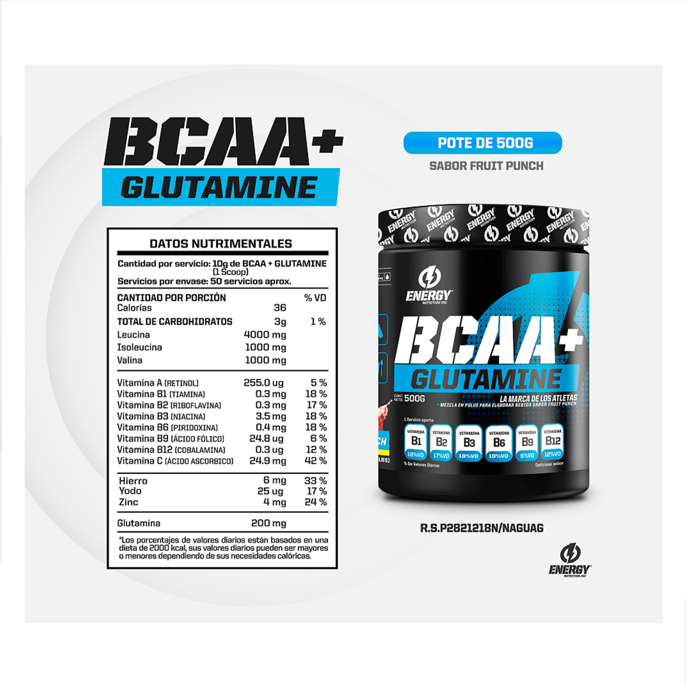 Bcaa Energy Nutrition 500G Fruit Punch + Shaker plazaVea Supermercado