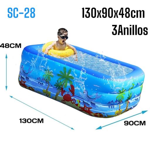 Piscina Alberca Inflable Rectangular 3Anillos 130cm x 90cm x 48cm con base  acolchonado | plazaVea - Supermercado