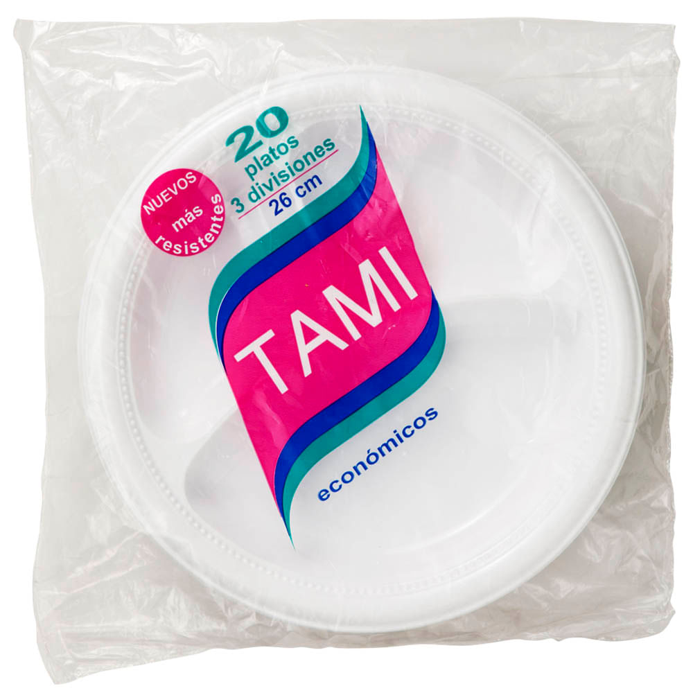 Plato Tami DARNEL Blanco 3 Divisiones 26cm Paquete 20un