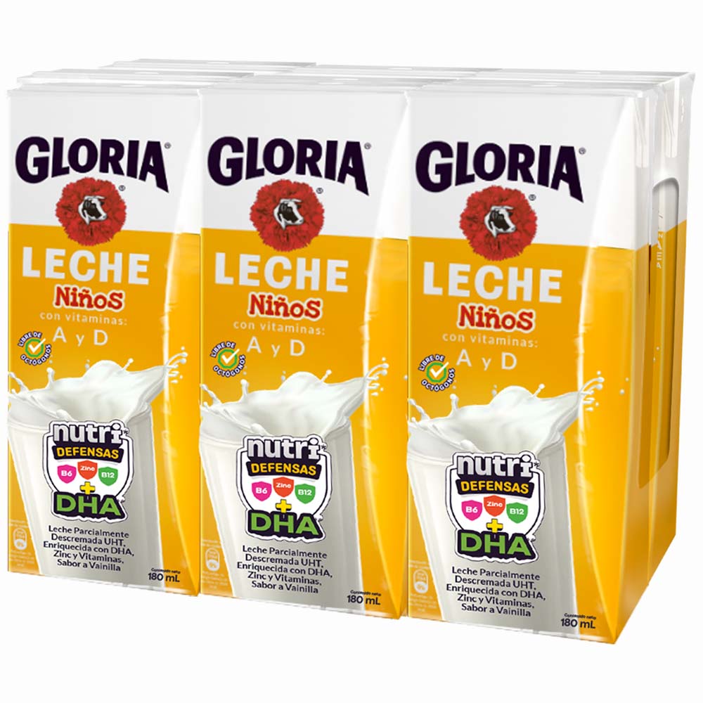 Leche Sabor a Vainilla GLORIA UHT Niños Caja 180ml Paquete 6un