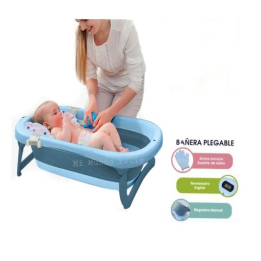 Bañera para Bebe Plegable con Termometro Celeste