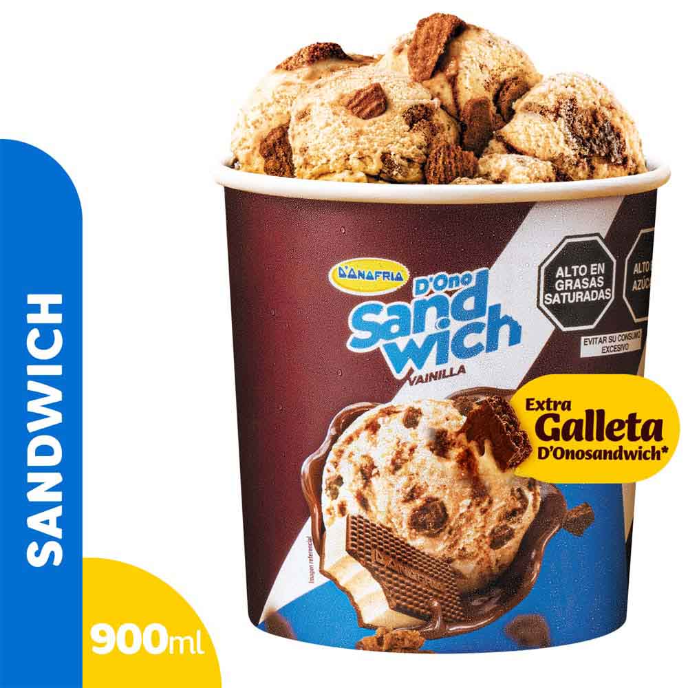 Helado D'ONOFRIO con Trozos de Galleta SANDWICH Pote 900ml