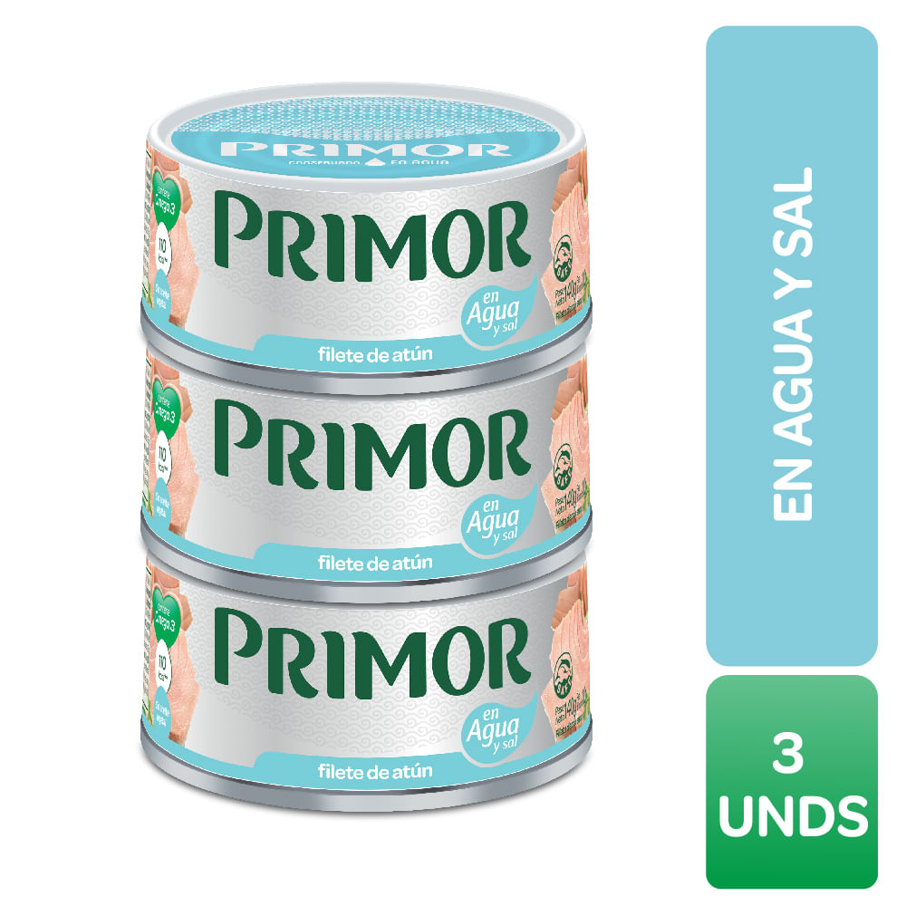 Pack Filete de Atún con Agua y Sal PRIMOR 140g Lata 3un
