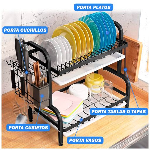 Escurridor Organizador Portaplatos 85cm Estante de Vajilla Cuchillos