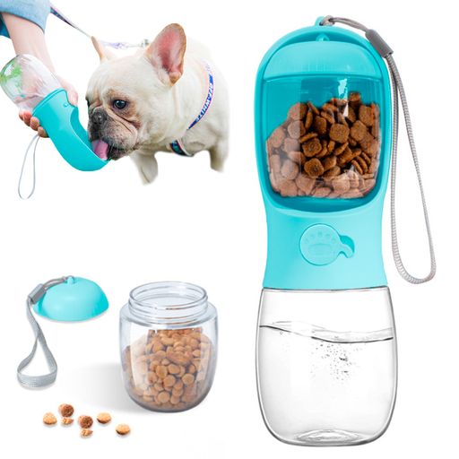 Bebedero Portátil Dispensador de Agua y Comida para Perros 2 en 1 Celeste - Supermercado