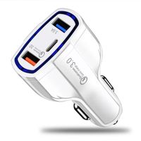 Cargador de Auto Carro 2 Puertos USB + 1 Tipo C Carga Rapida 35W QC 3.0 - BLANCO