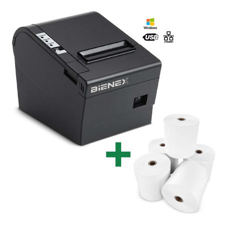 Impresora ticketera termica 80mm LAN ETHERNET USB BIENEX+Papel Termico