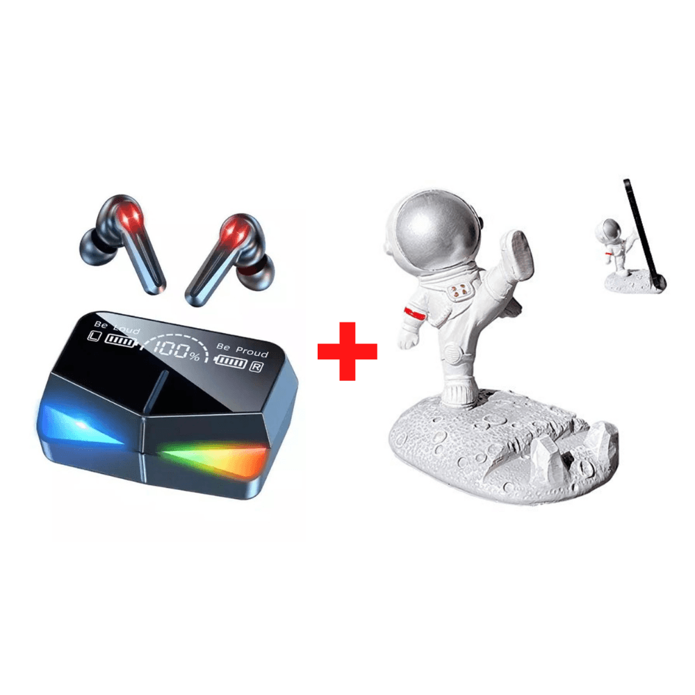 Combo Audifonos Profesionales Inalámbricos M28 + Soporte para Celular Diseño Astronauta