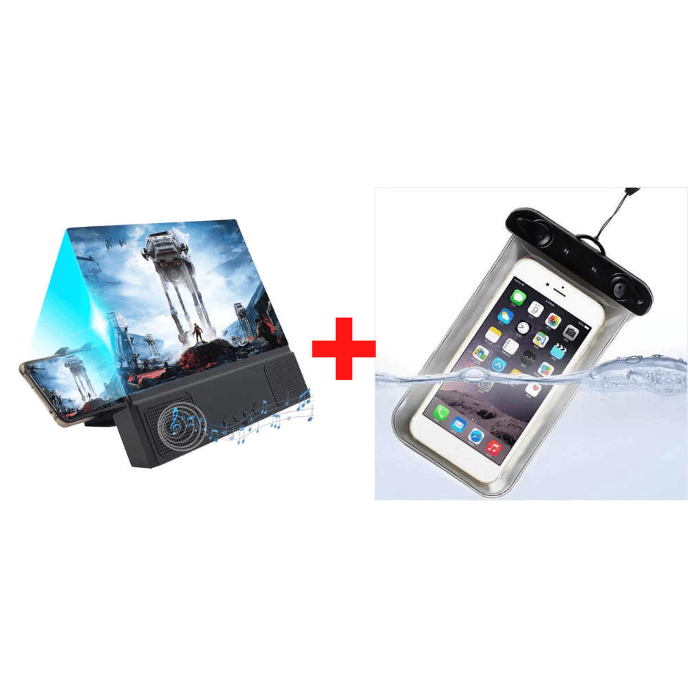 Combo Amplificador de Pantalla para Celular de 12"" + Funda Protectora para Celular