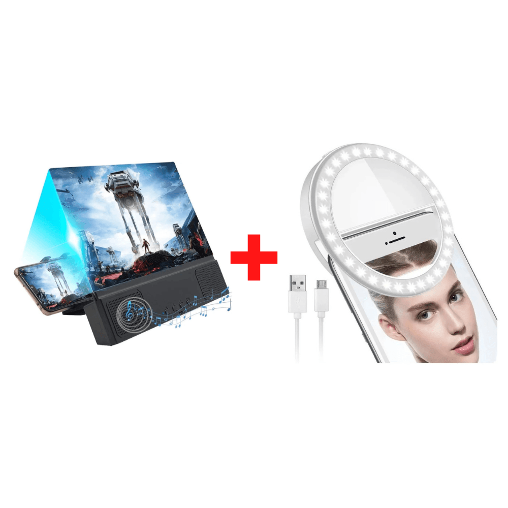 Combo Amplificador de Pantalla para Celular de 12"" + Selfie Aro de Luz Flash Led para Celular