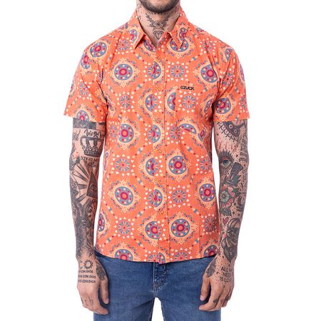 Camisa Popelina Stretch Gzuck Tropical Etnic M/Corta  Orange S