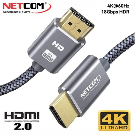 Cable HDMI 2.0 1.8 Metros NETCOM Ultra HD 3D 4K 60hz 2160P Enmallado
