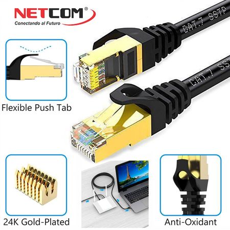 Cable de Red Cat 7 Netcom Rj45 10 Gbps 20 Metros Patch Cord Cat 7