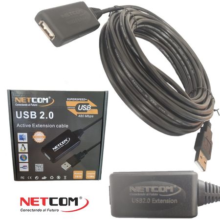 Cable Extensión USB 2.0 Activo Netcom Macho a Hembra 12 Metros