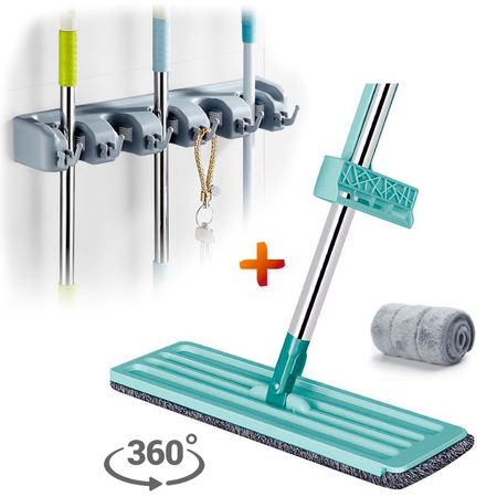 Trapeador Plano 360° 2 Mopas Absorbente VD Y Colgador de Escobas 18V