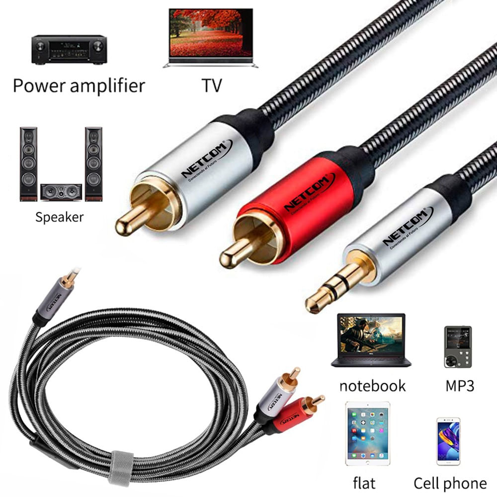 Cable de Audio Plug 3.5mm a 2 RCA Macho 1.8 Metros NETCOM | plazaVea ...