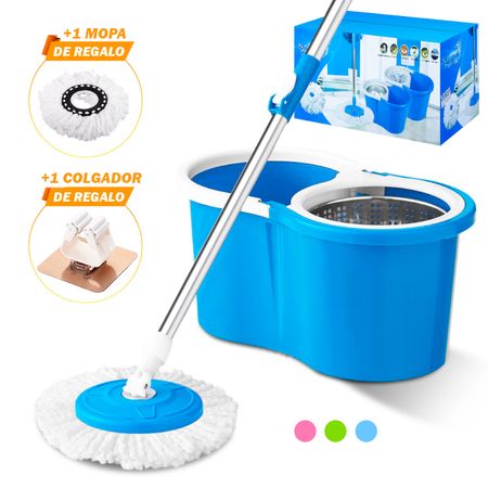 Trapeador con Escurridor Giratorio Automático 2 Mopas 88 Y Colgador de Regalo