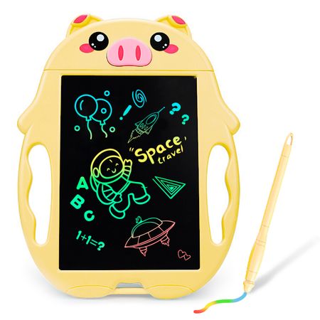 Tablero Pizarra de Dibujo LCD Didáctico Trazo de Colores Chanchito 2 Lápices Amarillo