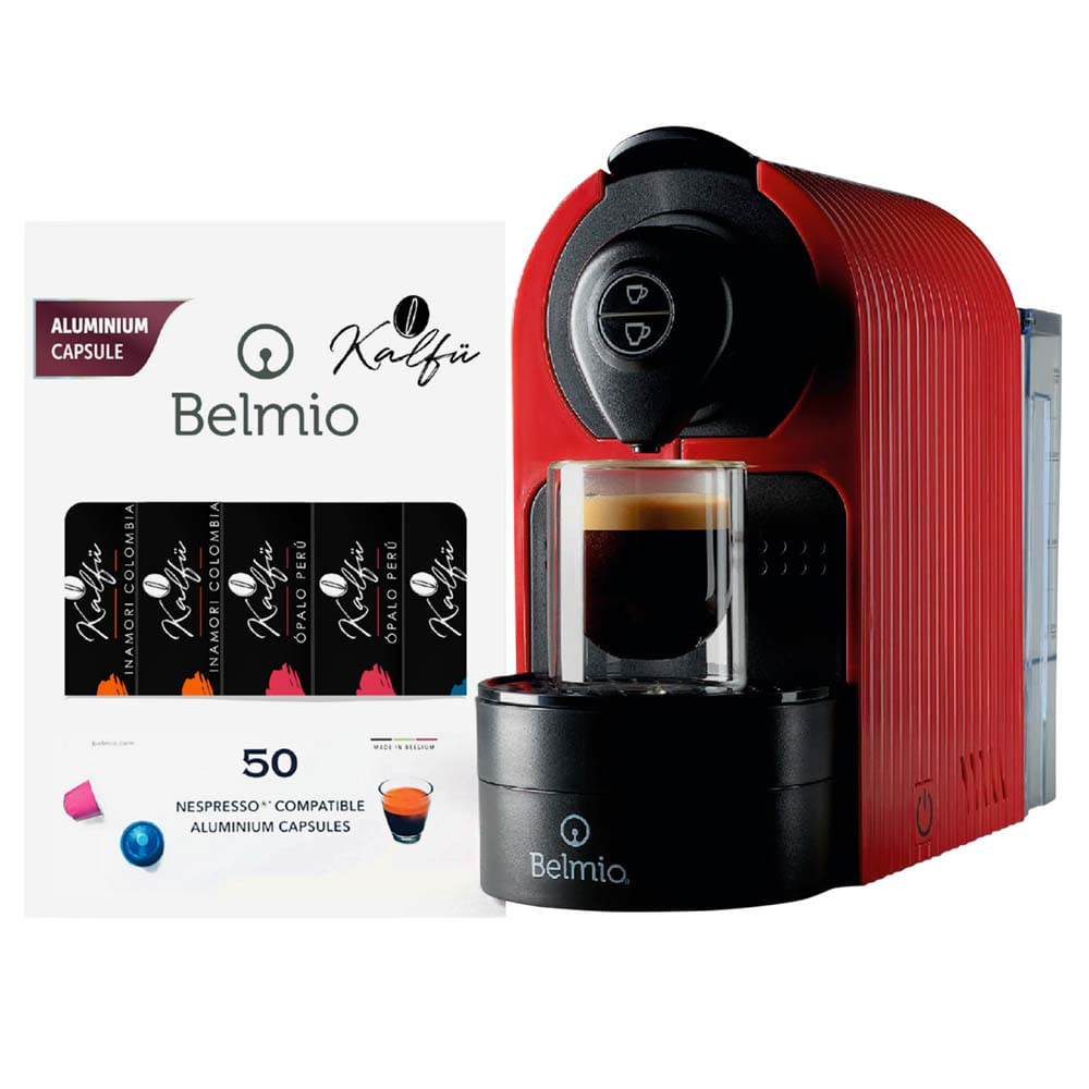 Cafetera BELMIO 0.8L BRAVISSIMA Rojo + Pack Originario 150 cápsulas Kalfu |  plazaVea - Supermercado