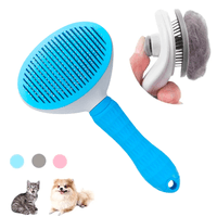 Peine Cepillo para Mascotas con Expulsador Quita Pelusa - Celeste